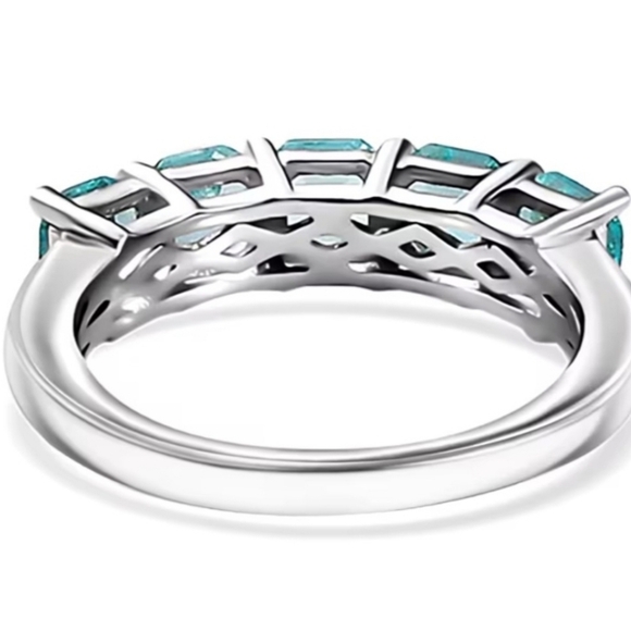 Genuine 5 Stone Apatite Ring Sterling Silver Rhodium Overlay Size 7! New - Picture 9 of 14